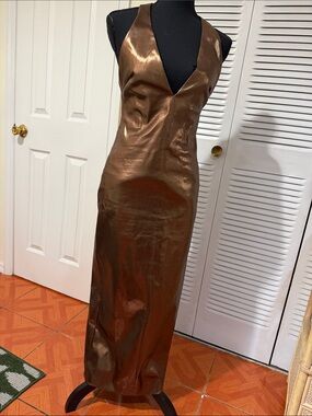 Shimmering Bronze V-Neck Maxi Dress